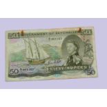 Government of Seychelles 50 Rupees Banknote 1st October 1970, Fair condition, some creasing and