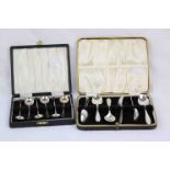 Cased set of six early George VI silver coffee spoons, faceted triangle decoration to terminal,