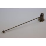 Silver candle snuffer, barley twist stem with spherical finial, makers A Edward Jones Ltd, Sheffield