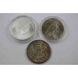 Three USA Silver Dollars to include; 1921, 1922 & a 2010 Encapsulated Fine Silver example, all in