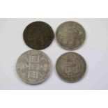 Three Silver Half Crown coins to include; Charles II 1676, George IV 1826, Victoria 1890 & a