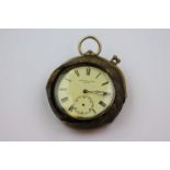 Swiss silver open face key wind pocket watch, Fattorini & Sons, white enamel dial and subsidiary