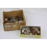 Box of mixed World & UK coinage to include Silver plus a large Commemorative Medallion etc