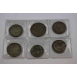 Six vintage Silver coins to include; 1889 Double Florin, 1887 Half Crown George III Half Crown 1819,