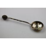 George V late Arts and Crafts silver bean top spoon, barley twist stem, hammered bowl, makers Albert