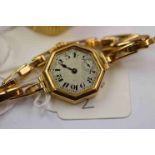 ***Please note there is just one watch in this lot*** Ladies 9ct yellow gold wristwatch, octagonal