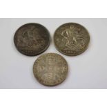 Two Victorian Silver Crowns, 1887 & 1897, plus an 1889 Double Florin, all in good condition