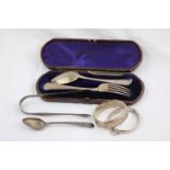 Pair of George III silver sugar tongs, engraved floral and garland style decoration to stem and bowl