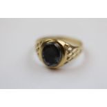 Hematite intaglio 9ct gold ring, oval hematite with Roman head intaglio, pierced tapered