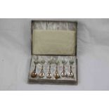 Set of six Hong Kong jade and silver coffee spoons, the finials set with a circular cabochon cut