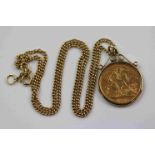Victorian 22ct Gold Half Sovereign 1895, with pendant mount and on a fine 9ct Gold necklace chain