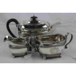 Matched George III silver three piece tea service comprising tea pot, sugar bowl and milk jug, the