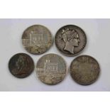 Five Silver Medallions to include William IIII Coronation, Victoria Jubilee, George V Jubilee etc