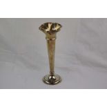 Large silver trumpet vase, flared wavy rim, tapered stem to circular moulded weighted base, makers