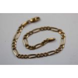 9ct yellow gold figaro link bracelet, lobster clasp, length approximately 19cm