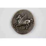 Silver Corinth Stater with Winged Horse to reverse, Very Good or better condition, approx 22mm