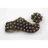 19th century silver cannetille brooch modelled as a shoe with pom-pom, hinged pin and c catch brooch