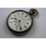 Silver open face top wind pocket watch, the face stamped Sir John Bennett Ltd London, white enamel