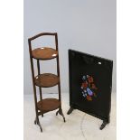 Mahogany Three Tier Folding Cake Stand and a Black Wooden Firescreen