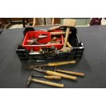 Tray of Vintage Tools mainly with Wooden Handles including Hammers, Chisels, Mallets, etc