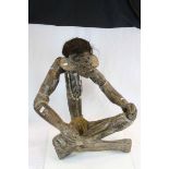 Large African Tribal Seated Figure with Hair, Beaded Necklace and String Skirt, approx. 80cms high