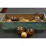 Nine Lignum Vitae Bowling Bowls plus another Wooden Ball