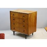 Mid 20th century / 1950's Heal's of London Teak and Oak Chest of Four Drawers, 87cms high x 76cms