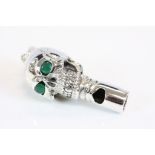 Silver Skull Shaped Whistle with Emerald Eyes
