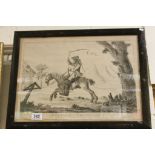 circa 1774, Framed Bunbury Engraving French Courier on Horseback