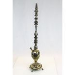 Indian / Mughal Hookah, the Brass Base with Black Enamel and White Metal Inlaid Decoration and the