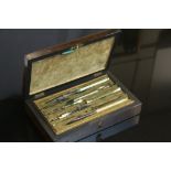Early 20th century Oak Cased Drawing Set with Various Drawing Instruments