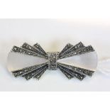 Silver Marcasite and Moonstone Art Deco Style Brooch