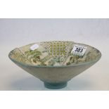 Studio Stoneware Bowl decorated with Palm Trees with enamelled highlights, impressed mark PMW -
