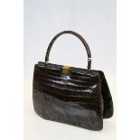 Vintage Crocodile Skin Ladies Handbag with Pink Leather Interior and matching Pink Leather Purse