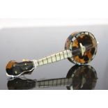 19th century Miniature Tortoiseshell and Mother of Pearl Model of a Banjo, 14cms