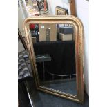 19th century Gilt Framed Overmantle Mirror with Floral Pattern Decoration and Beaded Edge, 117cms