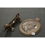 Reproduction Metal Dachshund Boot Scraper and Reproduction Bronze Effect Plaque of Duke of
