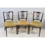 Three Edwardian Mahogany Inlaid Salon Chair with Stuffed Seats