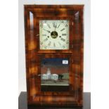 19th century American ( E N Welch ) Eight Day Ogee Striking Wall Clock, the Glass Panel decorated