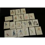 Hand painted Victorian playing cards depicting figures with instructions/ names to each card
