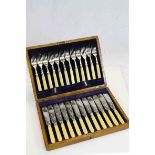 Cased Set of Fish Knives and Forks with Silver Bands
