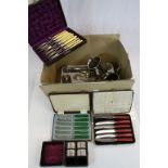 Collection of Silver Plate including Three Boxed Cutlery Sets, Loose Cutlery, Napkin Rings, Tankard,