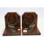 Pair of Equine / Blacksmith Wooden Bookends with Anvil and Horse Shoe deocration