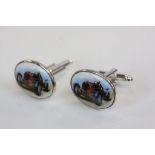 Pair of Silver and Enamel Cufflinks depicting a Vintage Car