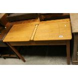 Vintage Oak Double School Child's Desk, 102cms wide x 42cms deep x 71cms high