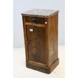 19th century Walnut Veneer Pot Cupboard with Marble Top, 72cms high x 36cms wide