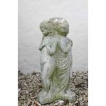 Reconstituted Stone Garden Water Fountain Base in the form of Three Semi-Clad Maidens, 58cms high