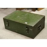 Early to Mid 20th century Green Painted Oak German Army Trunk for a Doppelferurohs, 73cms long x