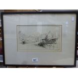 Framed and Glazed Signed Sidney Tushingham Etching of Harbour Scene, signed in pencil to margin,