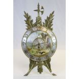 Late 19th / Early 20th century Continental Table Clock, the enamelled face painted with a scene of